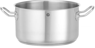 HENDI Gryta, medel, utan lock, köttgryta, lämplig för gasspis, induktionsspis, elektrisk spis, keramikspis, diskmaskinssäker, 6 l, ø 240 x (H) 135 mm, rostfritt stål