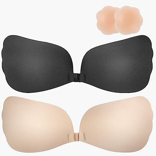 Becqurel Soutien-Gorge adhésif, Soutien-Gorge Autocollant sans Bretelles et sans Dos avec Bonnets Invisibles pour Les Robes des Femmes, inclut des Cache-tétons