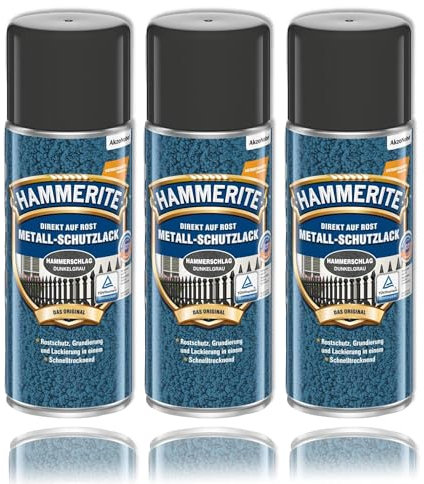 Hammerite Lot de 3 sprays de peinture de protection pour métal Effet marteau Gris foncé 400 ml