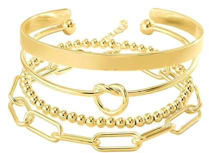 Reoxvo Gold Bracelets Stack for Women Non Tarnish Gold Bangle Cuff Bracelets Jewelry for Women Trendy