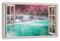HUBDECO Leinwandbild Fensterblick Wasserfall Thailand Bild 100x70 cm - Landschaftsbilder auf Leinwand - Wandbilder Wohnzimmer - Bild Fenster mit Ausblick - Aesthetic Room Decor - Wanddeko Schlafzimmer