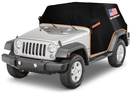 Copertura per cabina Wrangler per Jeep Wrangler JK JL 2 porte 2007-2024, mezza copertura per auto NEVERLAND impermeabile Oxford con striscia riflettente, copertura per cabina parasole antineve nera