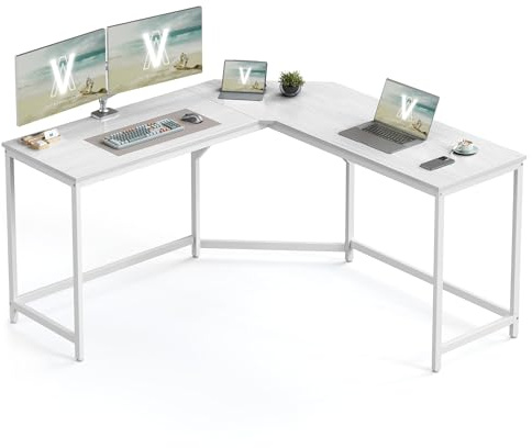 VASAGLE Eckschreibtisch, L-förmiger Computertisch, 149 x 149 x 76 cm, platzsparender Bürotisch, Homeoffice, Gaming, ahornweiß LWD073W01