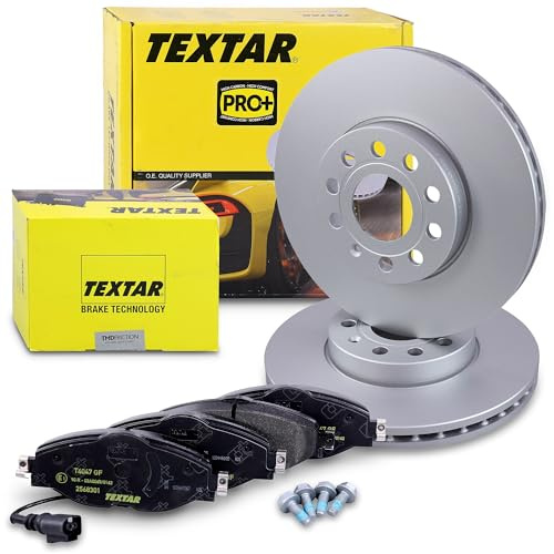 TEXTAR Bremsenset Vorderachse inkl. Bremsscheiben vorne Ø 288 mm innenbelüftet und Bremsbeläge vorne mit Verschleißkontakt Kompatibel mit SKODA KAROQ, OCTAVIA 3, AUDI A3, SEAT LEON, VW GOLF 7, T-ROC