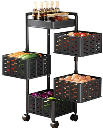 Heikoeco® Servierwagen, Küchenwagen, Rollwagen, Servierwagen mit Rollen, extra Dicker Stahl, magnetisches Design, Küchenwagen mit Rollen, Büro 4 Etagen eckig schwarz (schwarz Eckig, 4 Ebene)