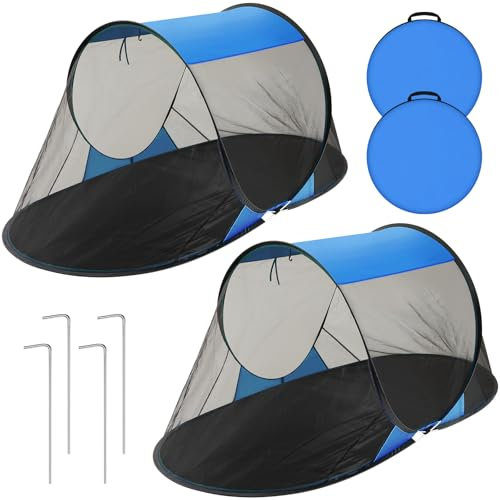 Wowangce 2 Pcs Pop up Mosquito Tent 1 Person Foldable Camping Tent with Ground Pin Portable Waterproof Bug Net for Bed Cot Outdoor Hiking Summer Camping(Blue)