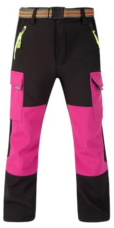 Hpbygstae Vattentäta termobyxor för pojkar och flickor, snöbyxor, vinterutomhusbyxor, fodrade cargobyxor, barn softshell skidbyxor, #66-rosa, 110-120