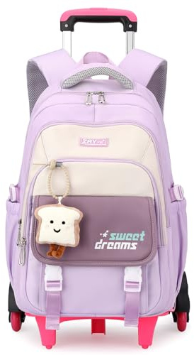 Amythe Mochila con Ruedas Niña, Mochilas Escolares Trolley para Adolescentes, Carro Mochila de Viaje para Niños, 36L Mochila Portatil Informal para Chica y Mujer con Carrito -Morado