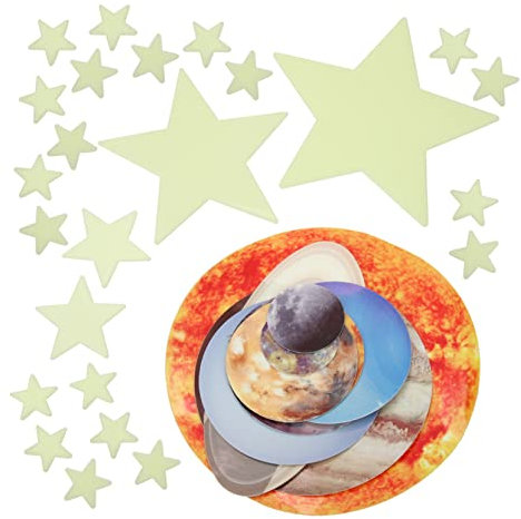 ibasenice 1satz Glühende Sterne Und Planeten Wandtattoo Nachtleuchtende Wandaufkleber Für Kinderzimmer Selbstklebende Wanddekoration Sternen Geeignet Für Glatte Oberflächen