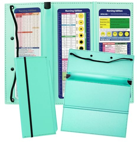 Nursing Clipboard, 3-Layers Foldable Nurse Clip Boards with Pen Holder & Nursing Cheat Sheets, Portable Foldable Writing Board for Students, Nurses and Doctors - Mint Green