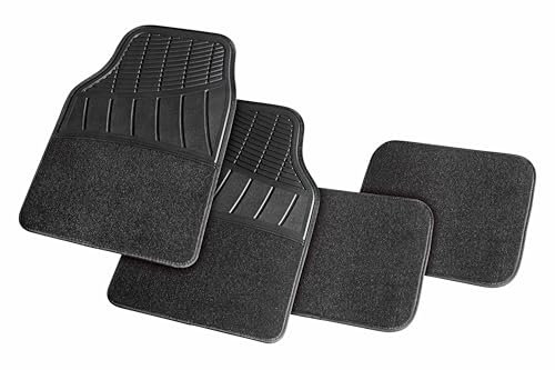 +PWR Car Parts Set di tappetini in gomma e moquette Capri Universali per auto.85% PVC riciclato e 15% Poliestere, dimensioni 64x44 cm / 44x33 cm. Antiscivolo. Proteggono il pavimento originale.