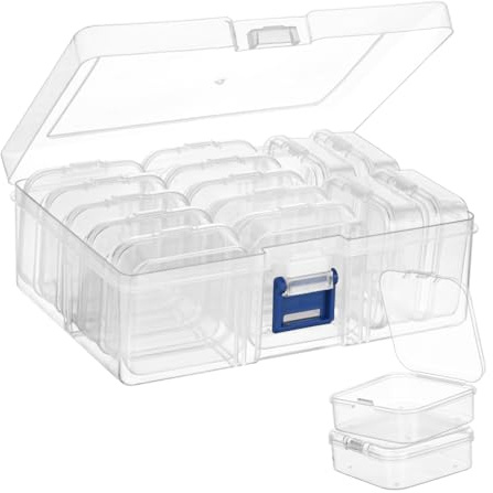 AUAUY Organizzatori di Piccole Perline, 15 Mini Contenitori in Plastica con Coperchio, Compartment Crafts Storage Box, Scatola di Stoccaggio Degli Accessori per la Pittura a Diamante