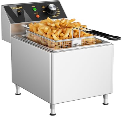 TANGME Commercial Deep Fryer 3100W Electric Countertop Fryer 12L Heavy Duty Large Stainless Steel Deep Fryers with Basket, Lid and High Legs for Restaurant, UL Certified, 220-240V