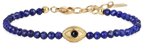 COAI Bracciale Pietre Naturali da Donna con Charm Occhio Turco, Bracciale Perline Lapislazzuli da Donna con Amuleto Malocchio