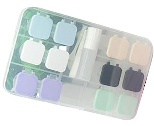 PACKOVE Boîte à Lentilles de Contact 6 Compartiments Couvercle Rabattable, Grosse Capacité, Facile à Transporter, pour Activités en Plein Air et Voyages