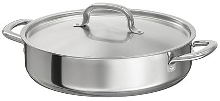Nobel Triply Stainless Steel Saute Pan, Nonstick 3-Layer Construction, Induction Compatible, with Steel Lid (28 cm Diameter)