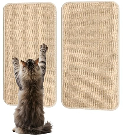 Juego de 2 Piezas Rascador para Gatos Sofa,Antideslizante Alfombra rascador para Gatos，50x25cm,Antideslizante,Adecuado para Puertas de Muebles de sofá, protegiendo alfombras y Paredes (Color Madera)