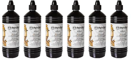 FEUERGOTT 6 Flaschen Vorteilspaket Alkan Lampenöl, Paraffin von Petromax für Petroleum-Lampen, Starklichtlampen, Dochtlampen, Camping, Garten und Terrasse, rußarm, geruchsarm