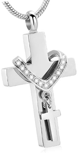 ZHGFXIN Collier avec pendentif double croix en acier inoxydable résistant à la corrosion - Médaillon urne funéraire pour animal domestique