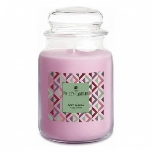 Price’s Candles Soft Sakura - Große Duftkerze im Glas mit Deckel 560 g - 130 Stunden Brenndauer - Kirschblüte & florale Noten, frühlingshafter Raumduft - Geschenkkerze für Frauen und Männer