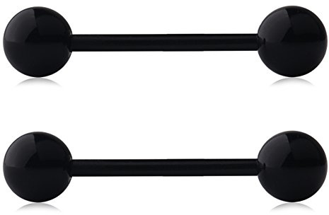Ruifan 14G 16mm Black Flexible Acrylic Nipple Tongue Barbell Ring Body Piercing Jewelry Retainer 2PCS