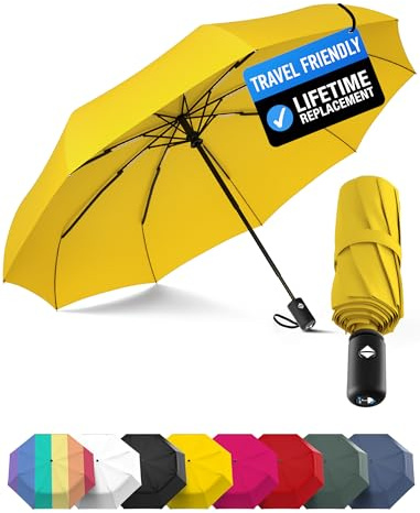 Rain-Mate kompakt reseparaply – bärbar ficka hopfällbart vindtätt miniparaply – automatisk öppning och stäng knapp och 9 ribbade förstärkta baldakin