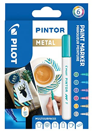 PILOT PINTOR Kreativmarker – 6 Stück in F – Metallicfarben – Farbmarker-Stifte für DIY-Projekte, für fast alle Oberflächen, schnell trocknend und gut deckend