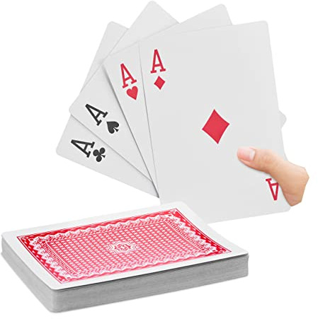 2x Carte da Gioco Giganti, Mazzo 54 pz., Plastificate, XXL, Regalo, Giant Playing Cards, 18 x 13 cm, colorate