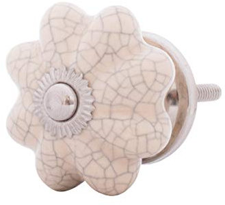 Bouton de meuble en céramique blanche et porcelaine - 40 mm - Style maison de campagne shabby chic - Citrouille beige marbré