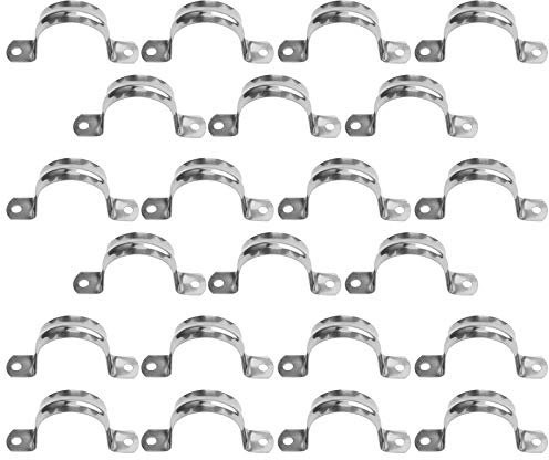 25mm/0.98 22Pcs Pipe Strap Clamp Holder Stainless Steel Brackets Saddle Clip U Shaped Clips Straps Two Hole Tube Strap Tension Clips Hose Clamp for Anchor Water Pipe Wooden Panels