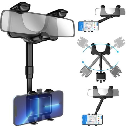 SXhyf Supporto Telefono Specchietto Retrovisore, 2023 Supporto Telefono Auto Ruotabile e Retrattile, Telefono Cellulare Auto Adatto per iPhone 14 15 Pro 14 Max Samsung Tutti i Telefoni (Nero)