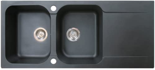 Essebagno Lisse évier réversible 2 cuves 1 égouttoir en résine noir