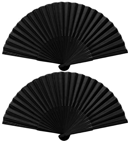 2Stück Silk Handfächer Hochzeitsfächer Dekoration Faltfächer Folding Fans Hand Klappfächer Vintage Handheld Faltventilator Chinesischer Fächer schwarz für Männer Damen Hochzeit Party Geschenke