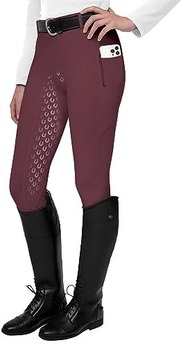 FitsT4 Sports Reithose Damen Silikon Vollbesatz Reitleggings mit Handytasche und Gürtelschlaufen