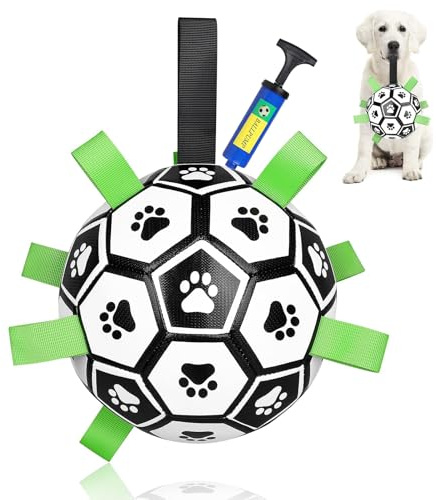 CHUKCHI Pallone da calcio con cinghie, giocattoli interattivi per cani per tiro alla fune, regali di compleanno per cuccioli, giocattolo d'acqua per cani, durevole palla per cani di taglia piccola,