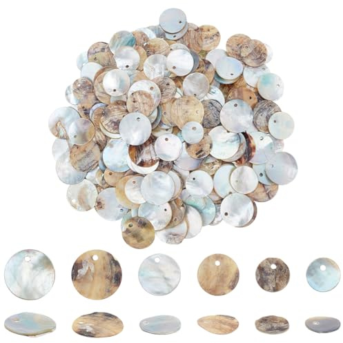 PH PandaHall - Lote de 240 Cuentas de Concha Natural, 3 Estilos de Perlas Redondas y Planas de Nácar con Encanto de Moneda para Collar de Pulsera