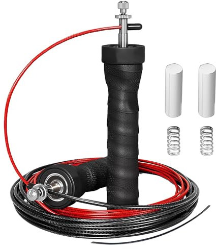ZJRung Springseil mit Rutschfestem Griff Professionelles Springseil mit Ersatzseil + Gewichtsblock + Aufbewahrungstasche Springseil aus Stahldraht für Fitness-Sport