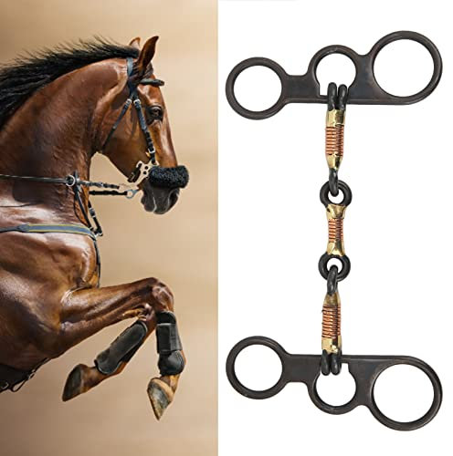 Topyond Mors De Cheval De Style Occidental en Acier Au Carbone à Motif De Feuille avec Anneau en Cuivre, Mors Articulé pour Ferme équestre Et Brides, Mors en Cuir Weaver pour L'équitation Occidentale