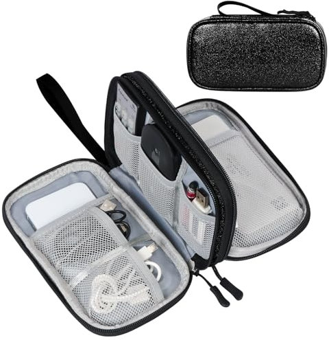 FYY Kabeltasche,Elektronik Tasche Organizer,Kabelorganizer Kabel Etui Elektronik Zubehör Organizer Tasche Universaltasche für Accessories Handy Ladekabel,Powerbank,USB Sticks,SD Karten,Bling Schwarz