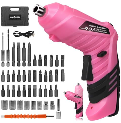 Electric Drill Screwdriver, 49 in 1 Portable Cordless Screwdriver Set Rotated 90 Degrees Electric Screwdrivers Cordless Handle with Led Worklight and Charger for Home Office DIY Tools