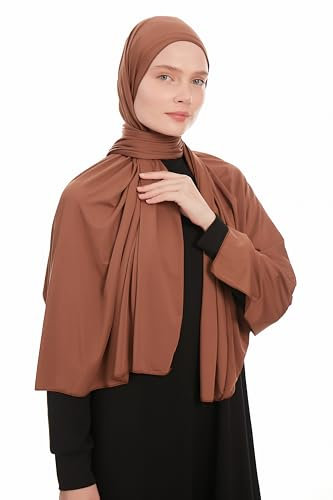 Ayisah Hijab Kopftuch Damen Muslimisch - Braun Jersey Hijab Kopftuch Für Damen - Dehnbar Moderne Islamische Hidzab Kopftücher Schal - Hidzab Kopftücher 70x180 cm - Braun