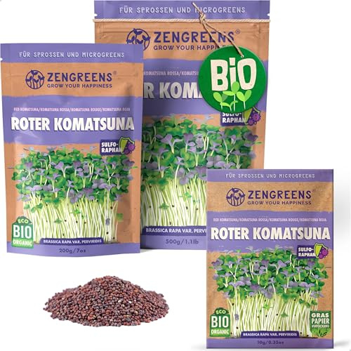 ZenGreens® - EKO Röd komatsuna Frön - Välj mellan 10, 200g och 500g - Röd komatsuna Frön med en grobarhet på över 97 procent - Groddar av Röd komatsuna Frön - Microgreens