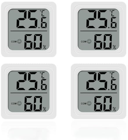 4PCS Room Thermometer, Digital Room Hygrometer Accurate Temperature Humidity Meter Gauge Monitor Indoor Humidity Meter Large LCD Display Celsius for House Greenhouse Baby Office Garden Cellar (White)