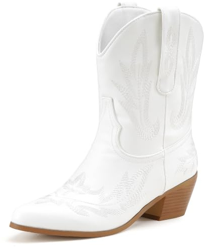 Voviggiw Women Fashion Embroidered Cowboy Booties Cowgirl Ankle Boots Slip On Western Booties Causal Party