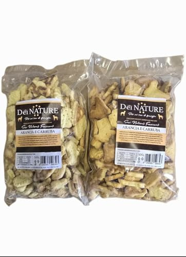 DEI NATURE Galletas para perros naranja y algarroba, 2 paquetes de 500 g, grado humano, superalimento, aperitivos para perros, premio para perros
