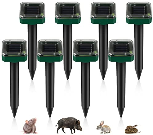 Ahuyentador solar de topos: 8 unidades de ahuyentador solar ultrasónico, control de topos, repelente de ratas de campo, repelente de topos, control de plagas con IP65 para el jardín y el césped