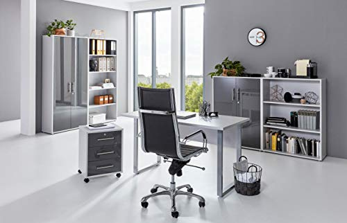 BMG-Moebel.de Büromöbel komplett Set Arbeitszimmer Office Edition MINI in Lichtgrau/Anthrazit Hochglanz (Set 1)