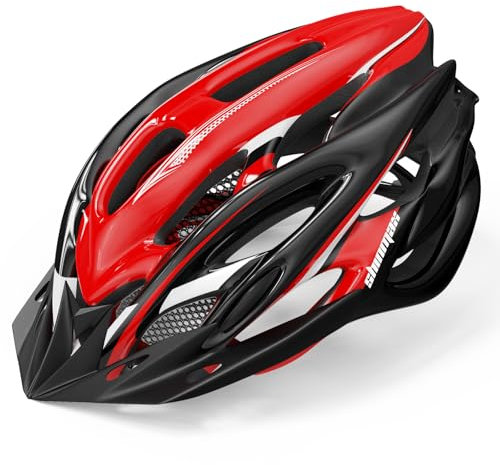 Shinmax Fahrradhelm Herren Damen Fahrradhelm mit Licht Fahrrad Helm mit Visier Helm Fahrrad Superleicht Einstellbare MTB Erwachsenen mit Aufbewahrungstasche (Schwarz Rot Weiß)