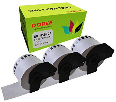 DOREE DK-N55224 DKN55224 - Etichette bianche non adesive 54 mm x 30,48 m, lunghezza continua, per Brother QL-650TD, QL-700, QL-710W, QL-720NW, QL-800 (3 confezioni)