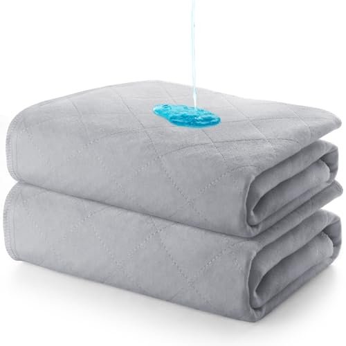 Bed Pads Washable Waterproof 2 Pack for Incontinence, Large 34 x 36 inch Absorbent Underpads, Reusable Pee Pads for Kids, Adults, Pets, Gray